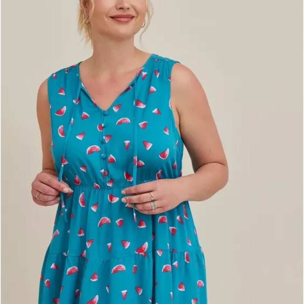 Torrid Watermelon Rayon Slub Button-Front Tiered Tank Tank Top Plus Size 2 2X - Picture 5 of 13